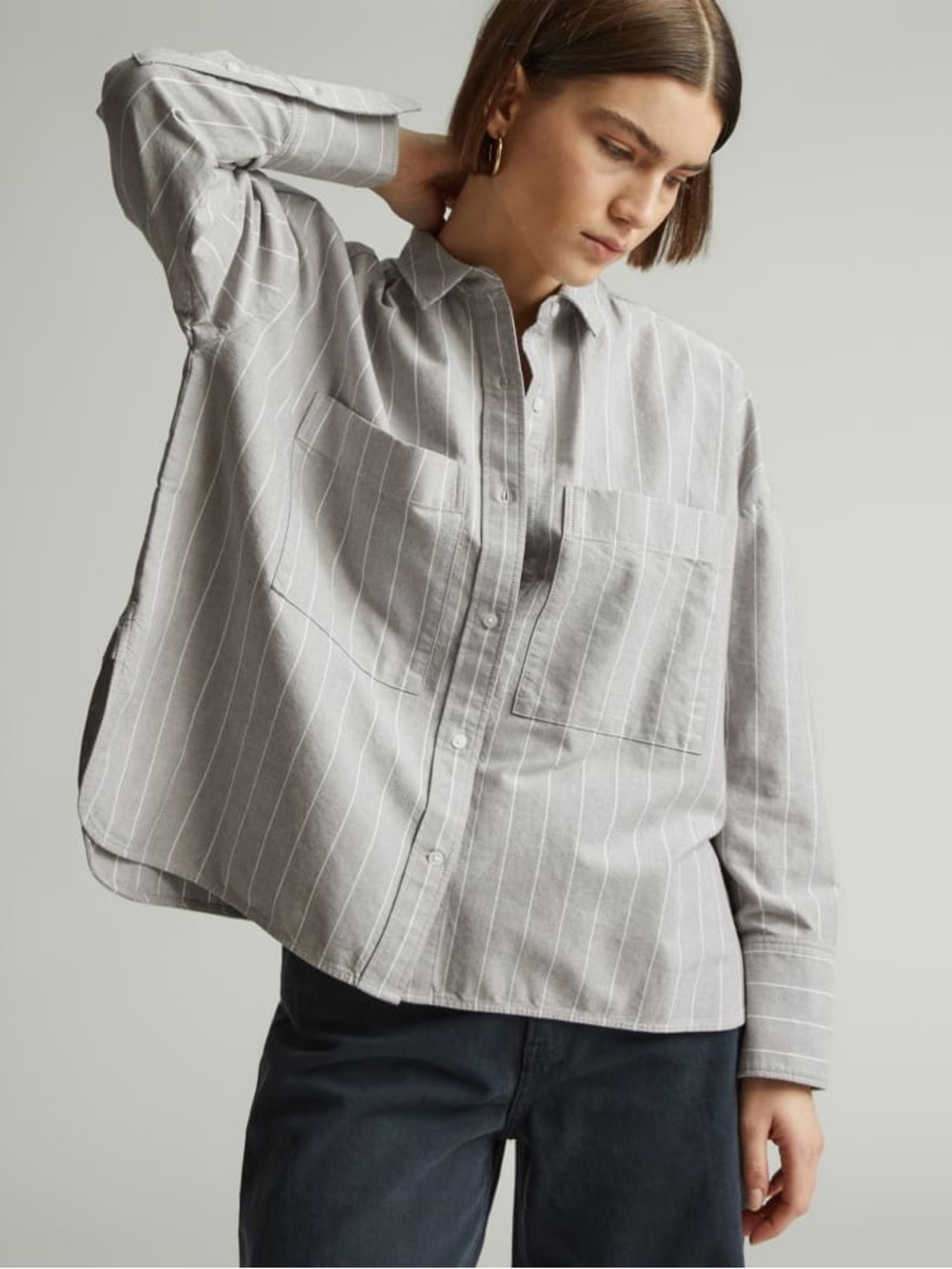 Everlane Gray Striped Button-Up Shirt THE BOXY OXFORD